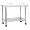 Kitchen Work Table with Wheels 39.4"x17.7"x33.5" Stainless Steel