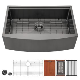 Lordear Farmhouse Sink 30 Inch Kitchen Sink Apron Front Single Bowl Workstation Stainless Steel Sink (style: Style 1)