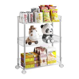 3 Tier Storage Rack Storage Cart Storage Rolling Utility Cart for Kitchen Bathroom (Color: transparent)