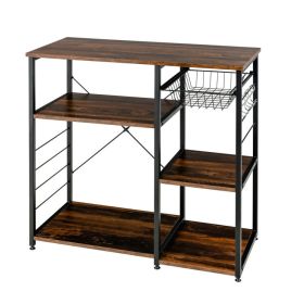 Home Kitchen Baker's Rack Microwave And Food Industrial Shelf (Color: Walnut)