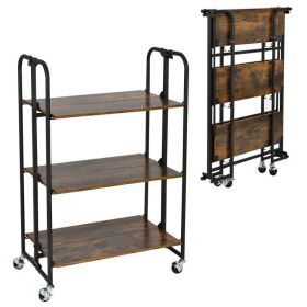 Mini Portable Kitchen Utility Serving Island Cart With Storage Shelves (Color: Brown B)